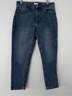 H&M High Waisted Mom Slim Jeans Blue Wash Size 14 Tapered Ankle 90s Style